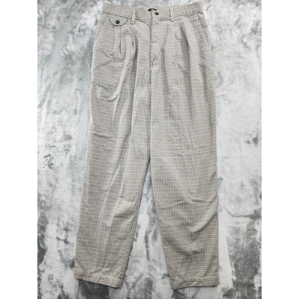 Vintage Lee Casuals Pants Womens 14* Gray Plaid High Rise Pleated Tapered Preppy - Picture 1 of 14